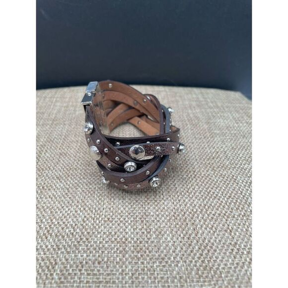 Brighton Thea Harlow Bronze Leather Braided Cuff Bracelet Studded Magnetic 7" - Picture 5 of 10